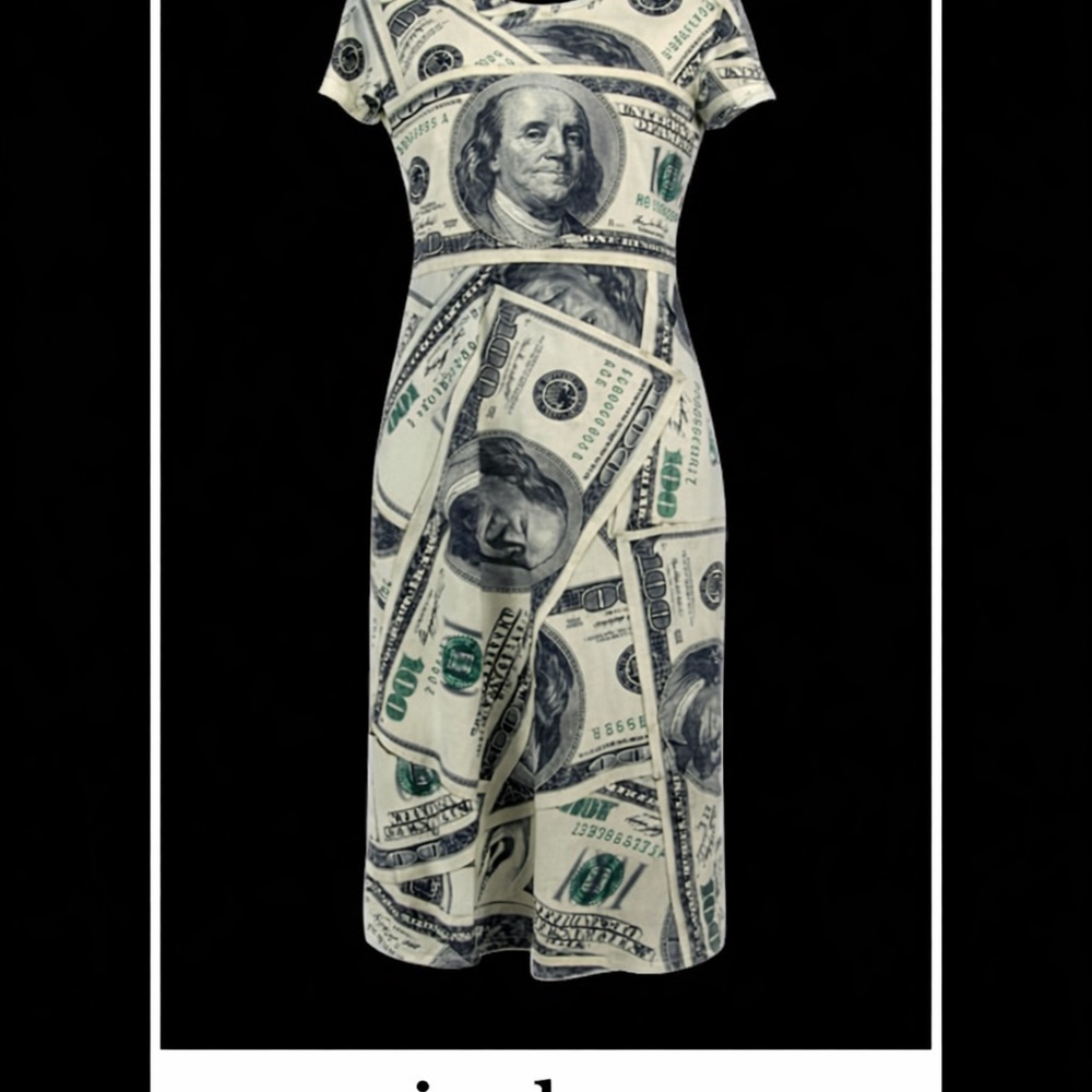 Money Print Bodycon Dress Size Large Statement Clubwear